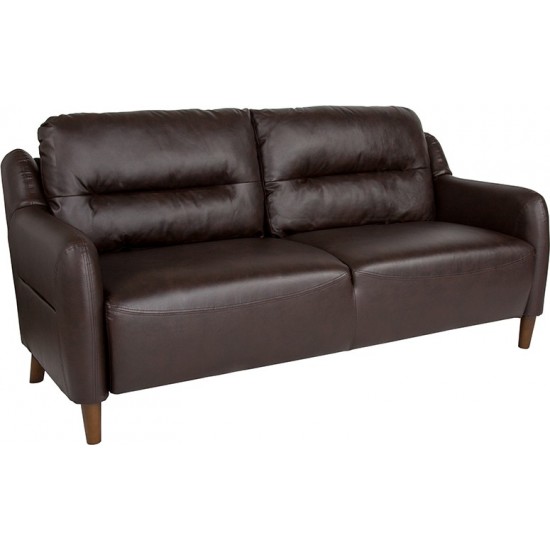 Newton Hill Upholstered Bustle Back Sofa in Brown LeatherSoft