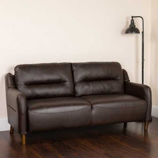 Newton Hill Upholstered Bustle Back Sofa in Brown LeatherSoft