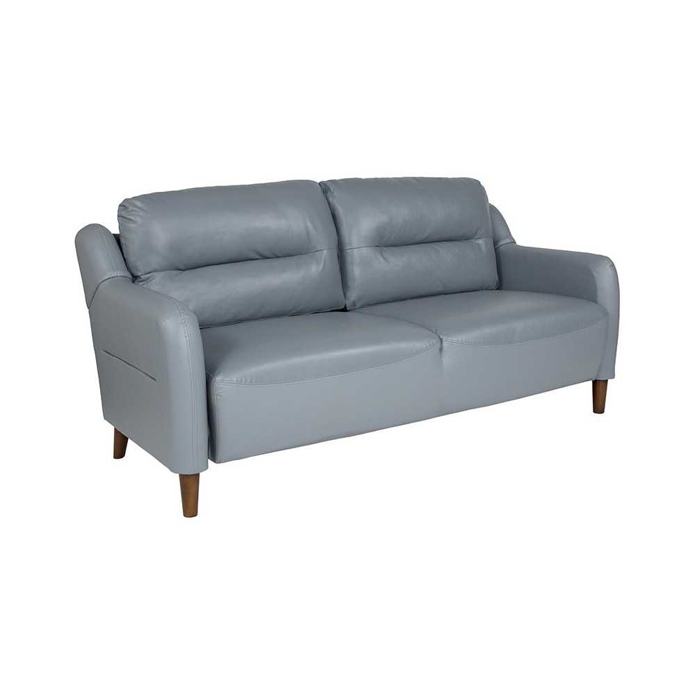 Newton Hill Upholstered Bustle Back Sofa in Gray LeatherSoft