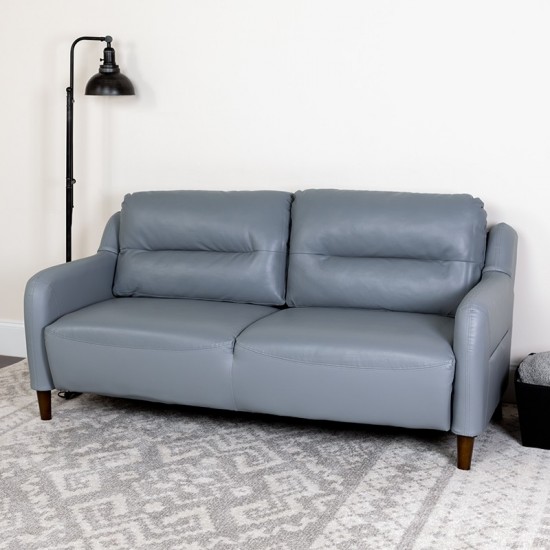 Newton Hill Upholstered Bustle Back Sofa in Gray LeatherSoft