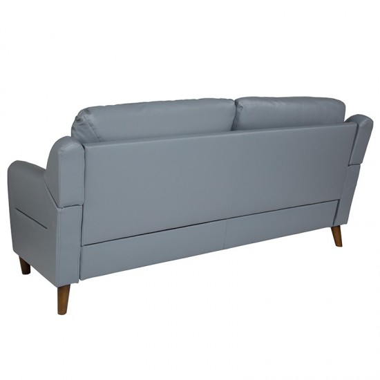 Newton Hill Upholstered Bustle Back Sofa in Gray LeatherSoft