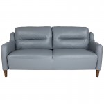 Newton Hill Upholstered Bustle Back Sofa in Gray LeatherSoft