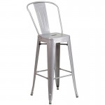 Commercial Grade 24" Round Silver Metal Indoor-Outdoor Bar Table Set with 2 Cafe Stools