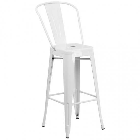 Commercial Grade 24" Round White Metal Indoor-Outdoor Bar Table Set with 2 Cafe Stools