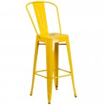 Commercial Grade 24" Round Yellow Metal Indoor-Outdoor Bar Table Set with 2 Cafe Stools
