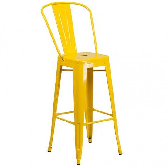 Commercial Grade 24" Round Yellow Metal Indoor-Outdoor Bar Table Set with 2 Cafe Stools