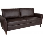 Milton Park Upholstered Plush Pillow Back Sofa in Brown LeatherSoft