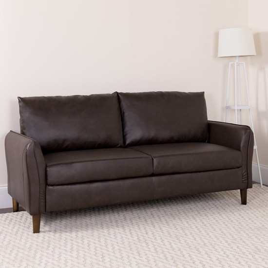 Milton Park Upholstered Plush Pillow Back Sofa in Brown LeatherSoft