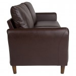 Milton Park Upholstered Plush Pillow Back Sofa in Brown LeatherSoft