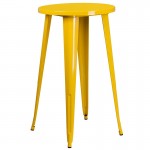 Commercial Grade 24" Round Yellow Metal Indoor-Outdoor Bar Table Set with 2 Square Seat Backless Stools