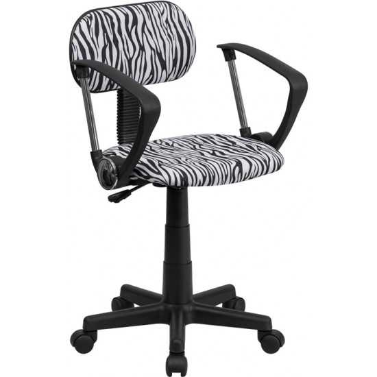 Black and White Zebra Print Swivel Task Office Chair with Arms