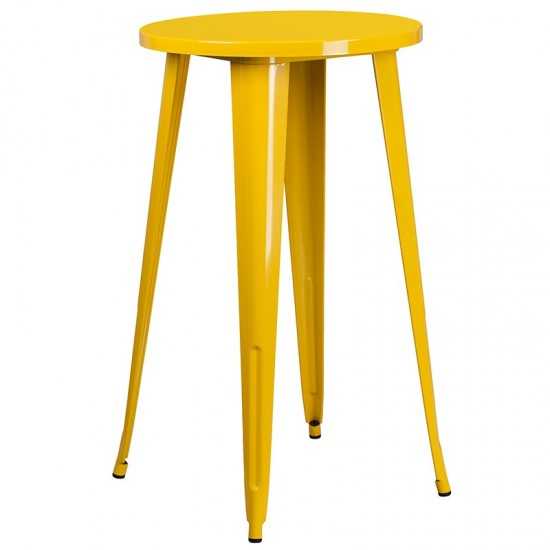 Commercial Grade 24" Round Yellow Metal Indoor-Outdoor Bar Table Set with 4 Cafe Stools