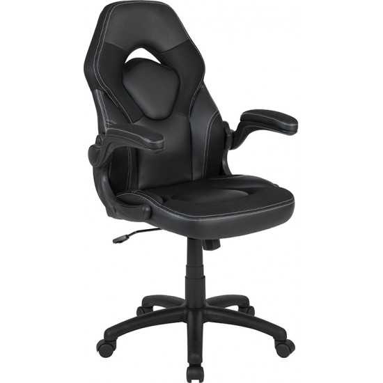 X10 Gaming Chair Racing Office Ergonomic Computer PC Adjustable Swivel Chair with Flip-up Arms, Black LeatherSoft