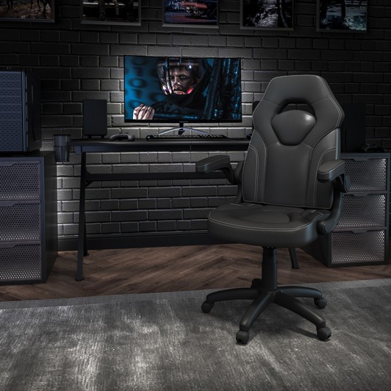 X10 Gaming Chair Racing Office Ergonomic Computer PC Adjustable Swivel Chair with Flip-up Arms, Black LeatherSoft