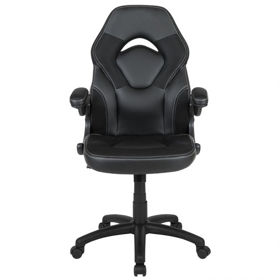 X10 Gaming Chair Racing Office Ergonomic Computer PC Adjustable Swivel Chair with Flip-up Arms, Black LeatherSoft
