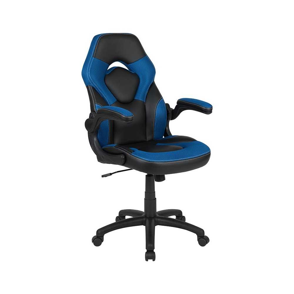 X10 Gaming Chair Racing Office Ergonomic Computer PC Adjustable Swivel Chair with Flip-up Arms, Blue/Black LeatherSoft