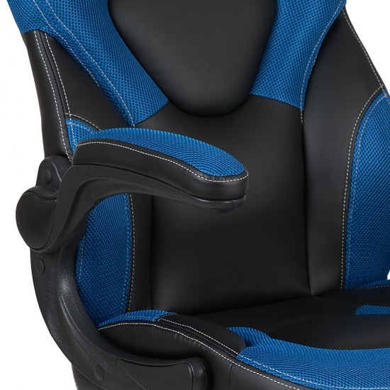 X10 Gaming Chair Racing Office Ergonomic Computer PC Adjustable Swivel Chair with Flip-up Arms, Blue/Black LeatherSoft