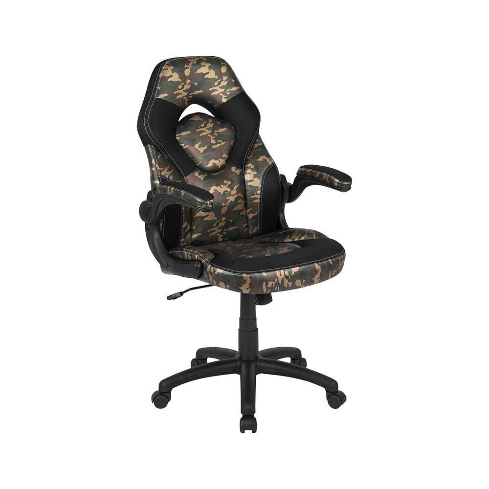 X10 Gaming Chair Racing Office Ergonomic Computer PC Adjustable Swivel Chair with Flip-up Arms, Camouflage/Black LeatherSoft