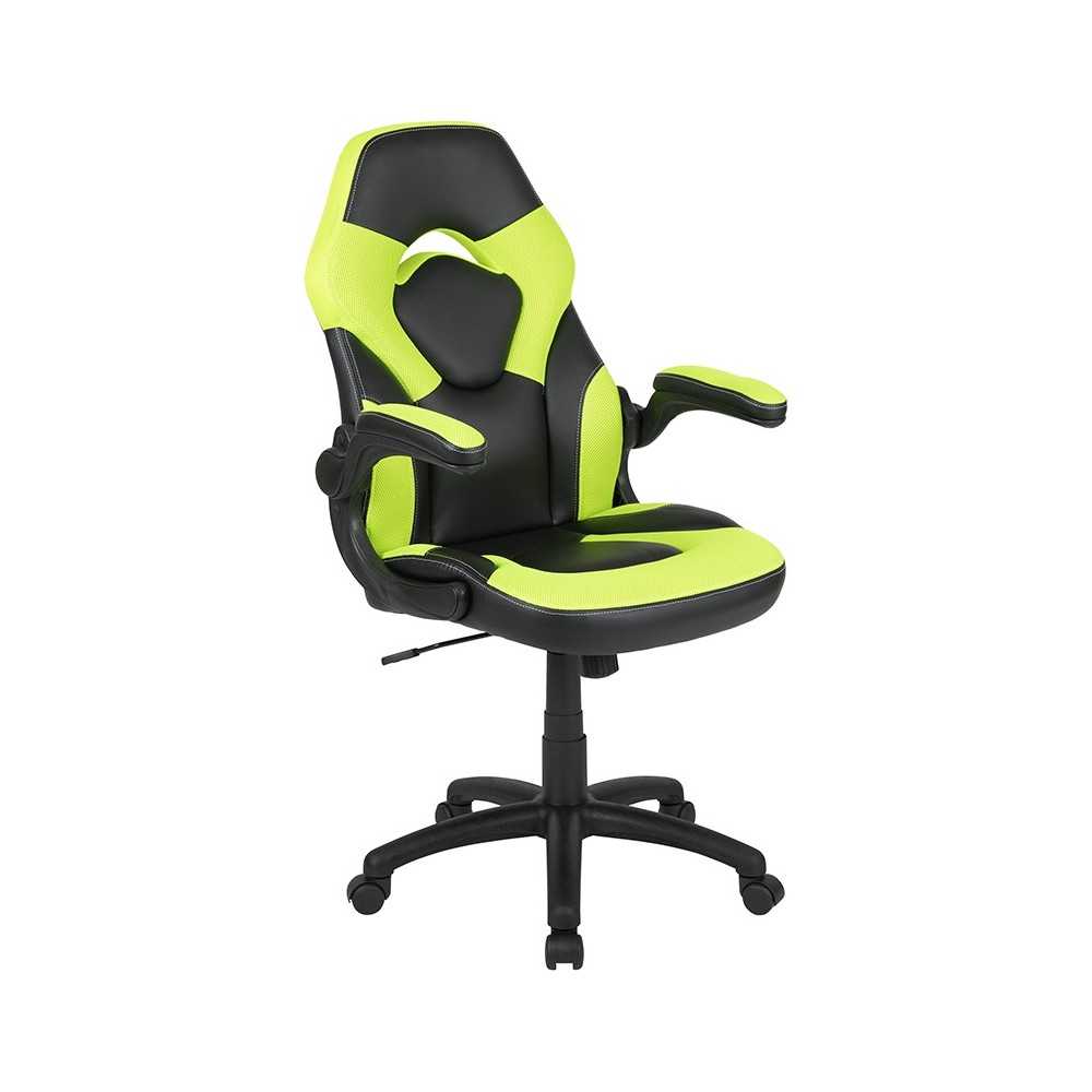 X10 Gaming Chair Racing Office Ergonomic Computer PC Adjustable Swivel Chair with Flip-up Arms, Neon Green/Black LeatherSoft