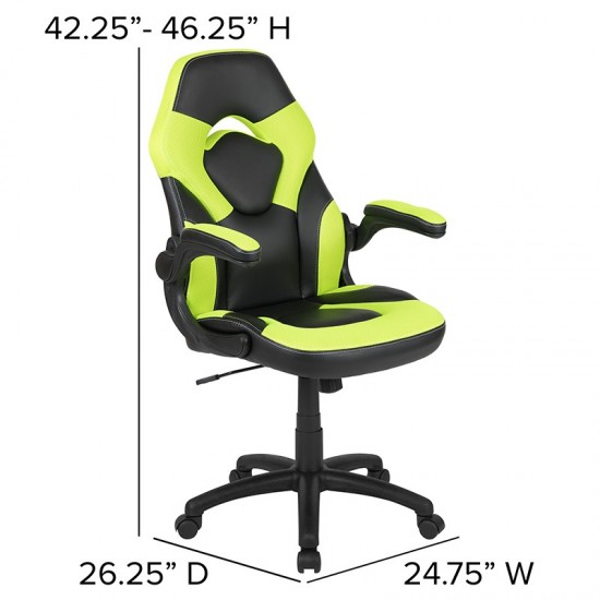 X10 Gaming Chair Racing Office Ergonomic Computer PC Adjustable Swivel Chair with Flip-up Arms, Neon Green/Black LeatherSoft