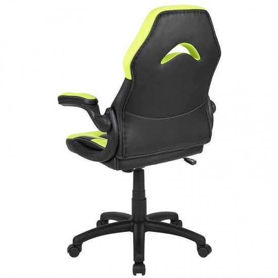 X10 Gaming Chair Racing Office Ergonomic Computer PC Adjustable Swivel Chair with Flip-up Arms, Neon Green/Black LeatherSoft