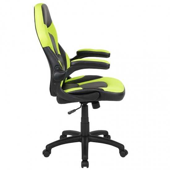 X10 Gaming Chair Racing Office Ergonomic Computer PC Adjustable Swivel Chair with Flip-up Arms, Neon Green/Black LeatherSoft