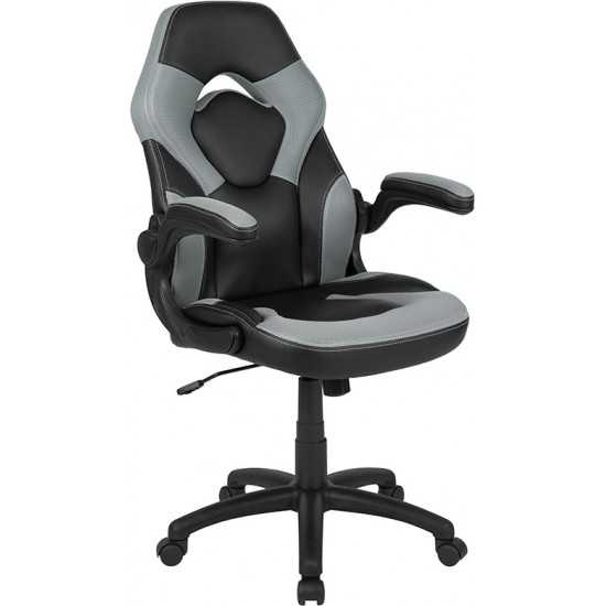 X10 Gaming Chair Racing Office Ergonomic Computer PC Adjustable Swivel Chair with Flip-up Arms, Gray/Black LeatherSoft