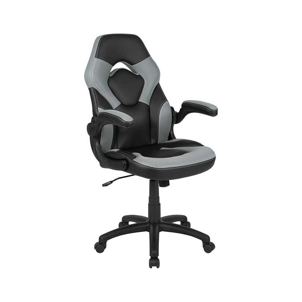 X10 Gaming Chair Racing Office Ergonomic Computer PC Adjustable Swivel Chair with Flip-up Arms, Gray/Black LeatherSoft