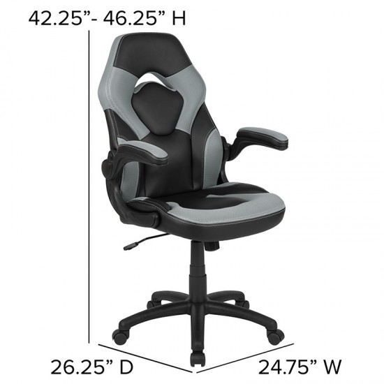 X10 Gaming Chair Racing Office Ergonomic Computer PC Adjustable Swivel Chair with Flip-up Arms, Gray/Black LeatherSoft