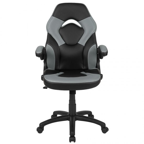 X10 Gaming Chair Racing Office Ergonomic Computer PC Adjustable Swivel Chair with Flip-up Arms, Gray/Black LeatherSoft