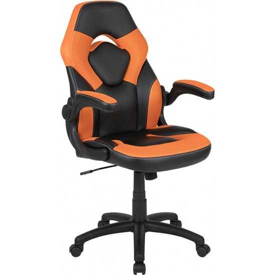 X10 Gaming Chair Racing Office Ergonomic Computer PC Adjustable Swivel Chair with Flip-up Arms, Orange/Black LeatherSoft