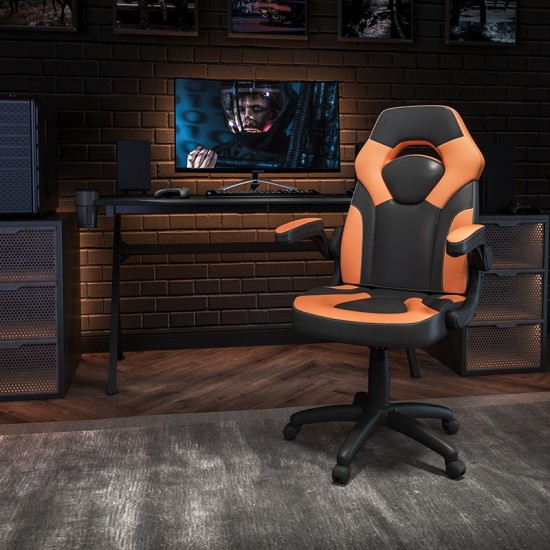 X10 Gaming Chair Racing Office Ergonomic Computer PC Adjustable Swivel Chair with Flip-up Arms, Orange/Black LeatherSoft