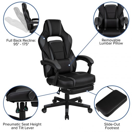 Ergonomic Computer Chair with Fully Reclining Back/Arms, Slide-Out Footrest, Massaging Lumbar - Black/Gray