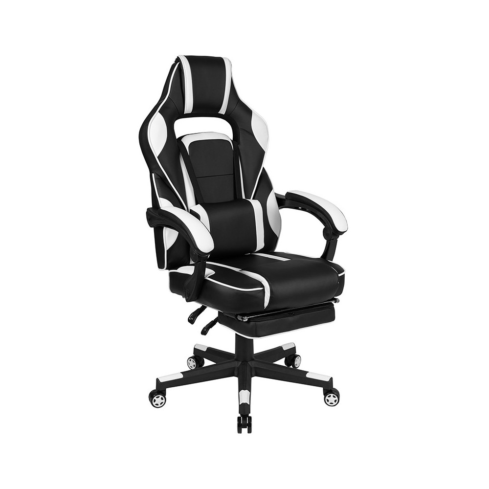 X40 Gaming Chair Racing Ergonomic Computer Chair with Fully Reclining Back/Arms, Slide-Out Footrest, Massaging Lumbar - White