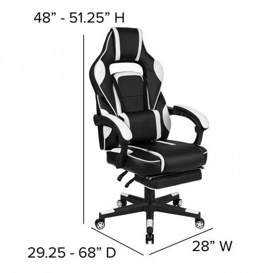 X40 Gaming Chair Racing Ergonomic Computer Chair with Fully Reclining Back/Arms, Slide-Out Footrest, Massaging Lumbar - White