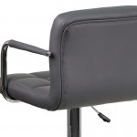 Contemporary Gray Quilted Vinyl Adjustable Height Barstool with Arms and Chrome Base