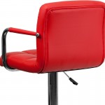 Contemporary Red Quilted Vinyl Adjustable Height Barstool with Arms and Chrome Base