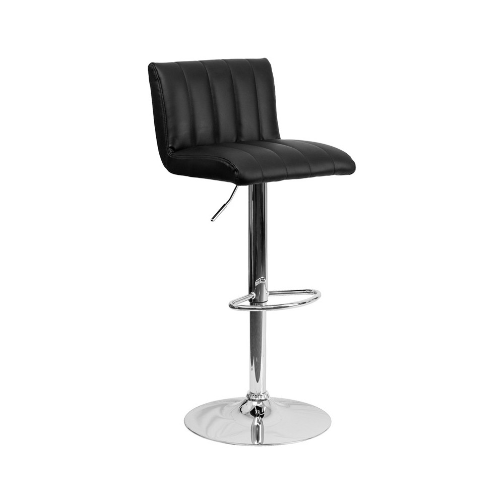 Contemporary Black Vinyl Adjustable Height Barstool with Vertical Stitch Back/Seat and Chrome Base Contemporary Black Vinyl Adjustable Height Barstool with Vertical Stitch Back/Seat and Chrome Base