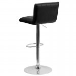 Contemporary Black Vinyl Adjustable Height Barstool with Vertical Stitch Back/Seat and Chrome Base