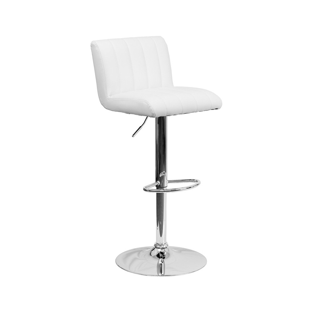 Contemporary White Vinyl Adjustable Height Barstool with Vertical Stitch Back/Seat and Chrome Base Contemporary White Vinyl Adjustable Height Barstool with Vertical Stitch Back/Seat and Chrome Base