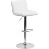 Contemporary White Vinyl Adjustable Height Barstool with Vertical Stitch Back/Seat and Chrome Base