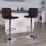 Contemporary Button Tufted Brown Vinyl Adjustable Height Barstool with Chrome Base