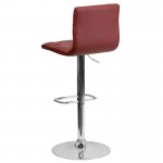 Contemporary Button Tufted Burgundy Vinyl Adjustable Height Barstool with Chrome Base