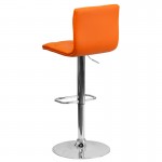 Contemporary Button Tufted Orange Vinyl Adjustable Height Barstool with Chrome Base