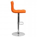 Contemporary Button Tufted Orange Vinyl Adjustable Height Barstool with Chrome Base