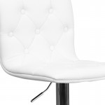 Contemporary Button Tufted White Vinyl Adjustable Height Barstool with Chrome Base