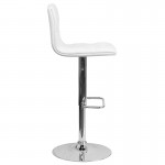 Contemporary Button Tufted White Vinyl Adjustable Height Barstool with Chrome Base