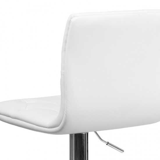 Contemporary Button Tufted White Vinyl Adjustable Height Barstool with Chrome Base