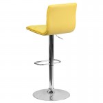 Contemporary Button Tufted Yellow Vinyl Adjustable Height Barstool with Chrome Base