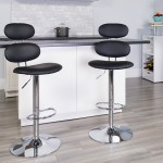 Contemporary Black Vinyl Adjustable Height Barstool with Ellipse Back and Chrome Base